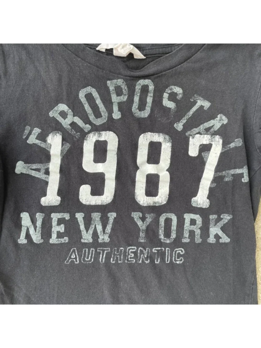 Vintage Y2K Aeropostale Micro Mini T Shirt Black Spellout Mall Goth S Cotton Emo